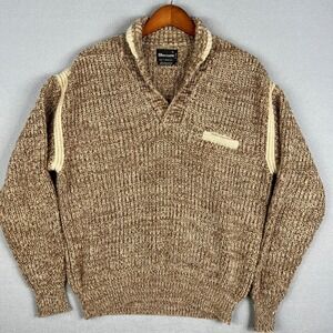 VTG‎ Shawl Collar Knit Sweater Mens L Brown Marled Pullover 70s 80s Silvermans